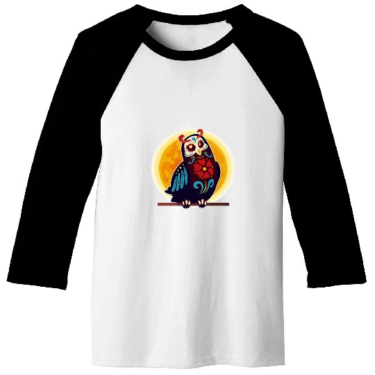 Owl Pet Floral Sugarskull Owl Costume Halloween Dia De Los Muertos Baseball Tees
