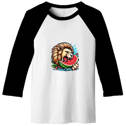 Lion Pet Eating Watermelon 1 Baseball Tees