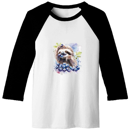 Sloth Pet Blueberry Sloth Watercolor Nature Wildlife Safari Drawing Baseball Tees