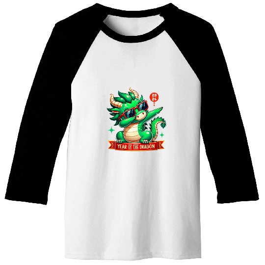 Dragon Pet Cute Green Dragon Ramen Lunar New Year Anime 3 Baseball Tees