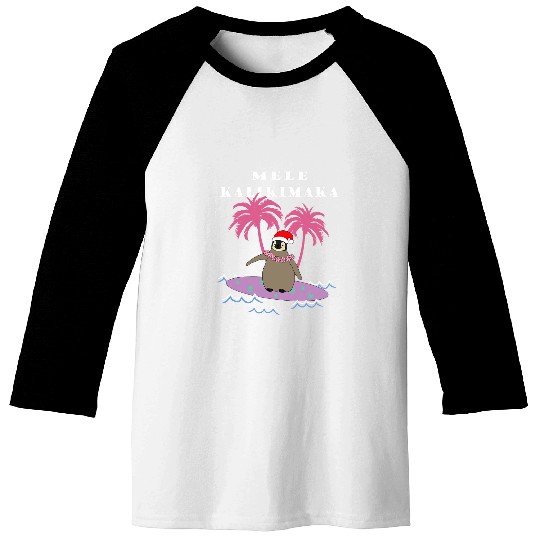 Mele Kalikimaka Baby Penguin Surfer Hawaii Baseball Tees