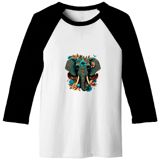 Elephant Pet Sugar Skull Elephant with Flowers Cute Colorful Graphic Baseball Tees