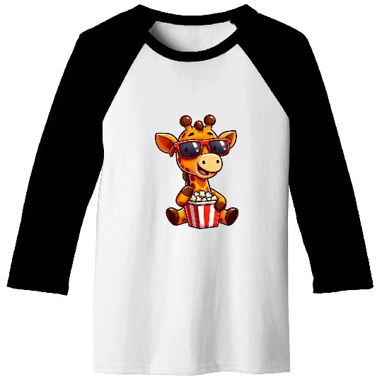 Giraffe Pet Cool Popcorn Movie Lovers Cinema Films Baseball Tees