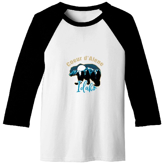 Bear Pet Coeur d Alene Idaho Bear Silhouette Moon Forest Mountains Baseball Tees