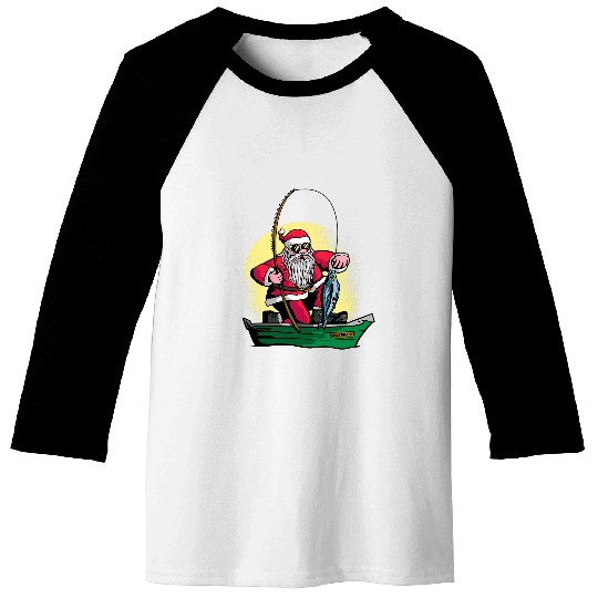 Fishing Fun Santa Clause Fishing Outdoor Camper Fishermen Graphic Tee Baseball Tees