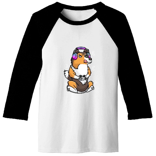 Dog Shetland Sheepdog Sheltie Dog Gamer Video Game Gaming Baseball Tees
