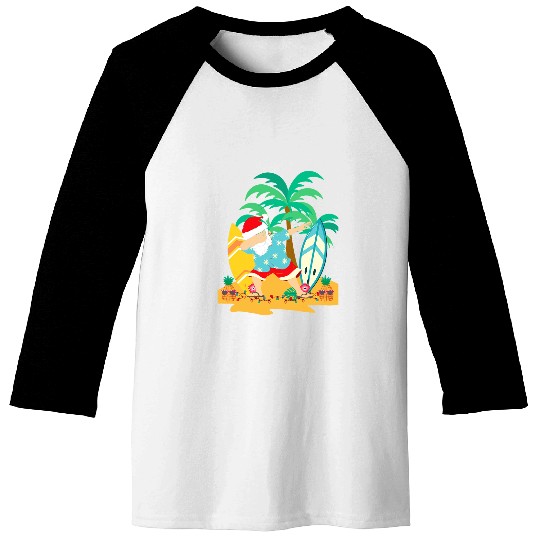 Surf Life Christmas in July Dabbings Santa Tropical Christmas Surfing Baseball Tees