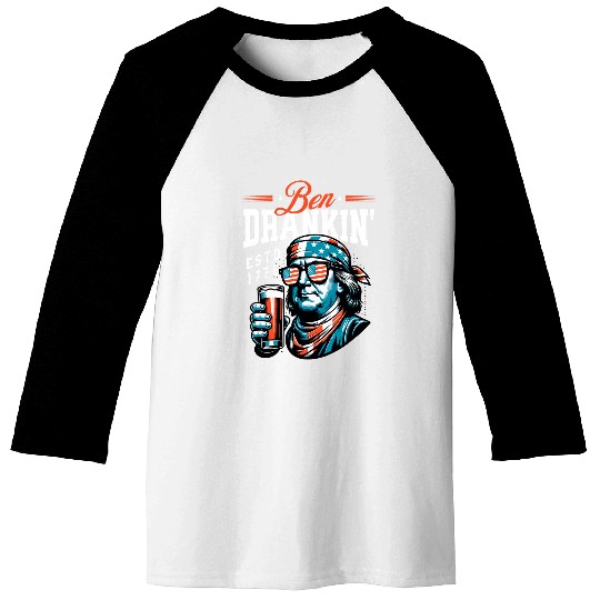 Beer Fun Ben Drankin 4th of July USA Beer Drinking Patriotic Baseball Tees