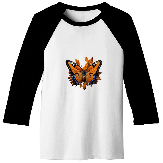 Cute blue and orange Butterfly with Fall leaves Tee Baseball Tees