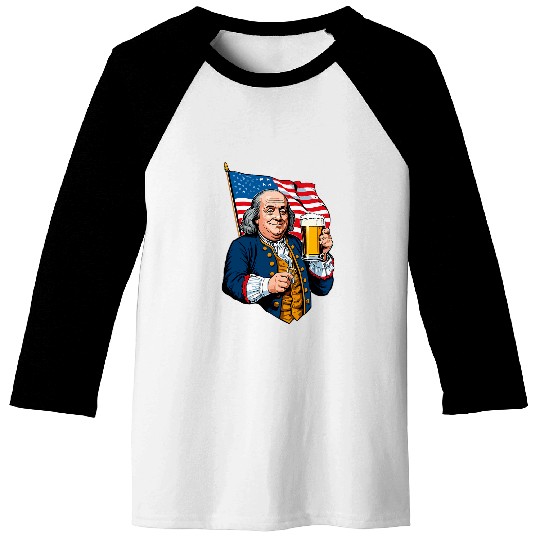 Beer Fun Benjamin Franklin With Beer Mug Design Baseball Tees