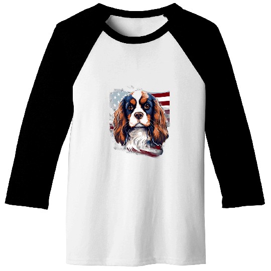 Discover 4th Of July US Flag Cavalier King Charles Spaniel Dog 1 Baseball Tees