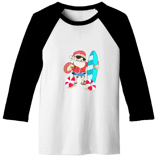 Surf Life Hawaiian xmass Santa Surfing Summer Funny Christmas In July Baseball Tees