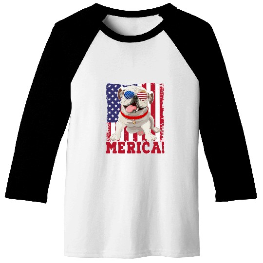 Merica Bulldog 4th Of July Usa American Flag Baseball Tees
