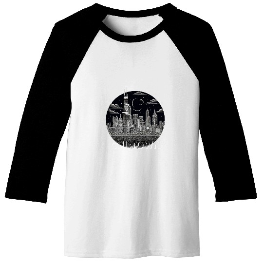 ChiTown Downtown Windy City Chicago Skyline Line Art Gift Baseball Tees