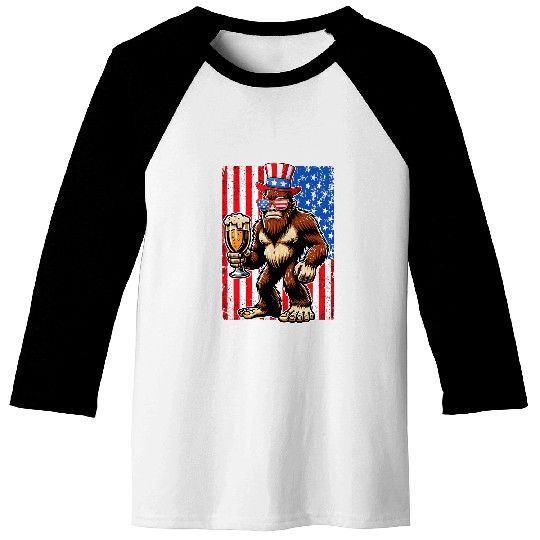 Beer Fun bigfoots loves Beer 4th of July Sasquatch American Flag Men 6 Baseball Tees