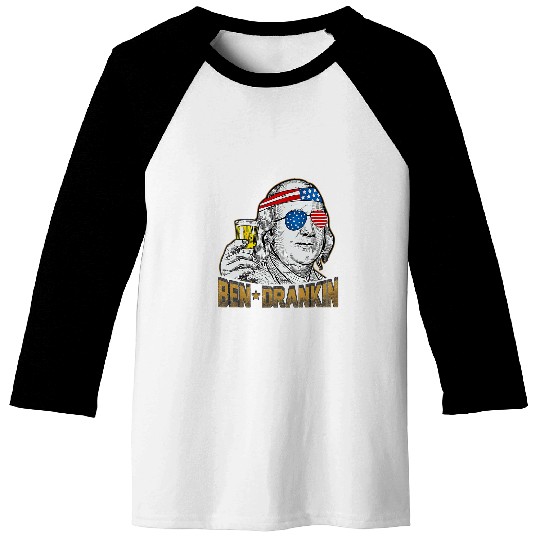 Beer Fun Ben Drankin Drinking Beer Party Independence 4th Of July Baseball Tees