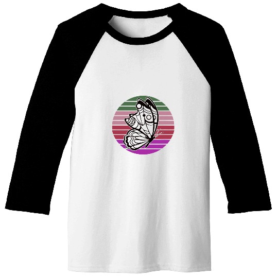 Butterfly Retro Circle Sunset Baseball Tees