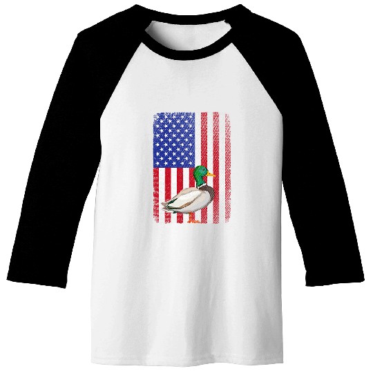 Patriotic Duck Hunting Waterfowl American Flag For Hunter Baseball Tees