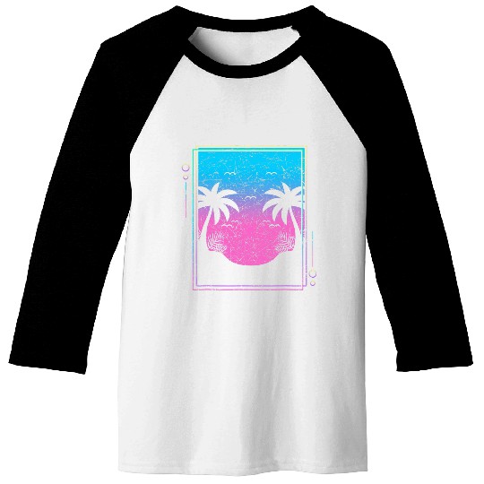 80s Music Vaporwave Aesthetic Palm Trees Sunrise Vaporwave Baseball Tees