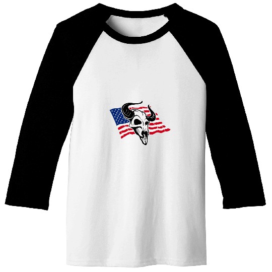 Cow Lover Patriotic Western Style Cow Skull American Flag Baseball Tees