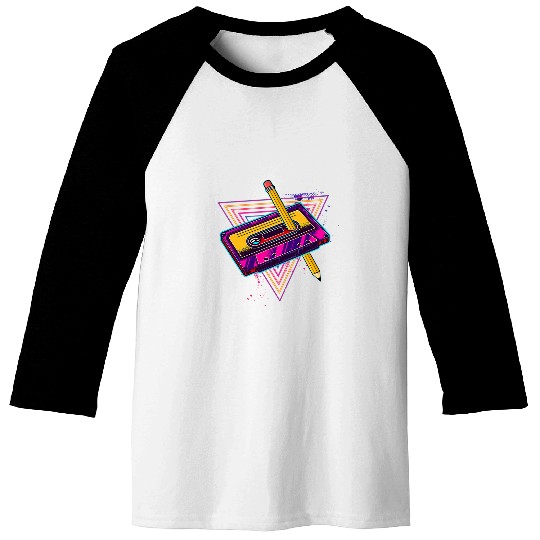 80s Cassette Tape Pencil 1980s Retro vintages Throwback Music Baseball Tees