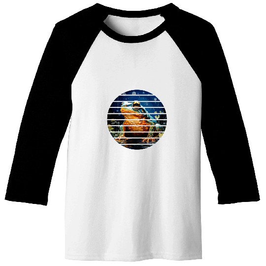 Retro circle green frog blue starry night sky pond anime art Baseball Tees
