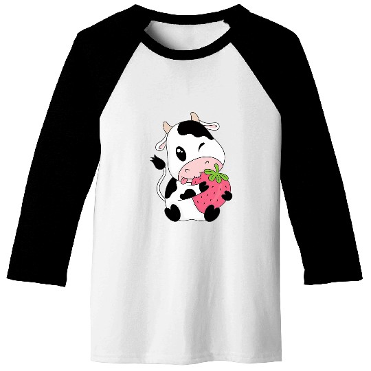 Cow Lover Cute Strawberry Cow Print Kawaii Aesthetic Animal Baseball Tees