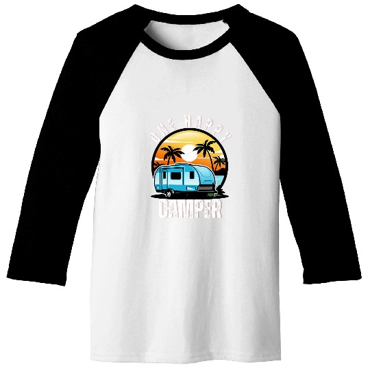 One Happy Camper Caravan Trailer Outdoor Camping Vacation Baseball Tees