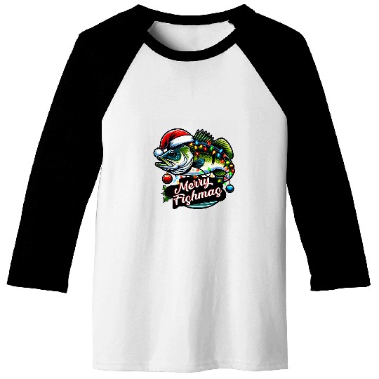 Merry Fishmas Bass Fish Fishing Fishermen Christmas Baseball Tees