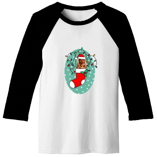 Christmas Stocking Dog Cavalier King Charles Brown Baseball Tees