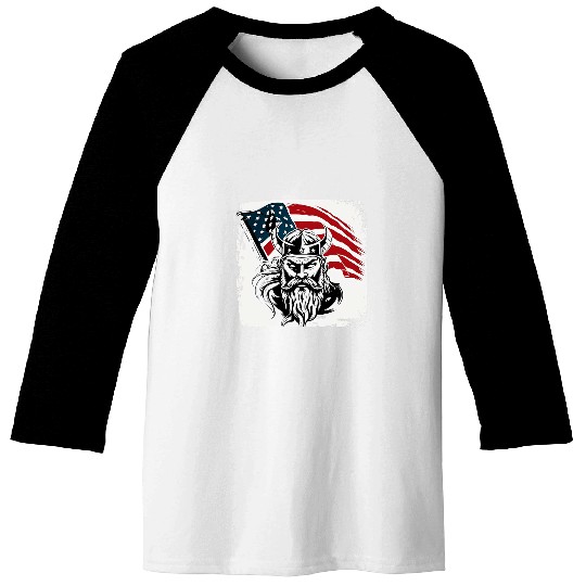 Viking Warrior with USA Flag Design Baseball Tees