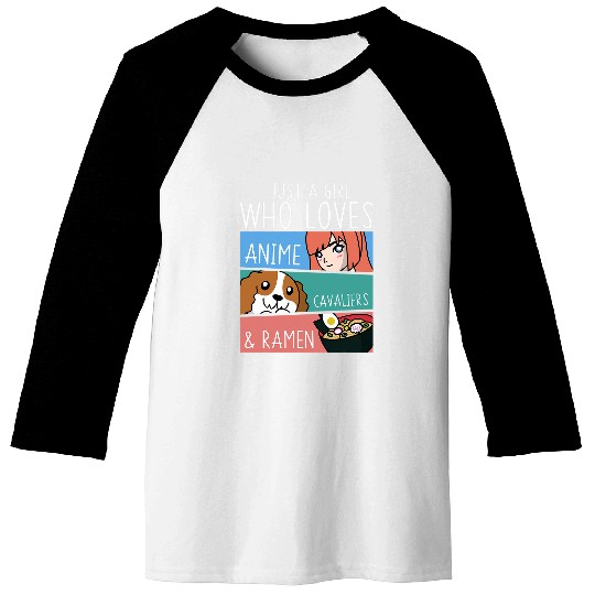 Anime Cavalier King Charles Spaniel And Ramen Dog Baseball Tees