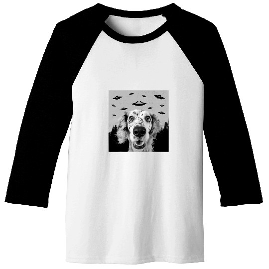 Alien UFO Funny English Setter Dog Lover Men Women Kids Baseball Tees
