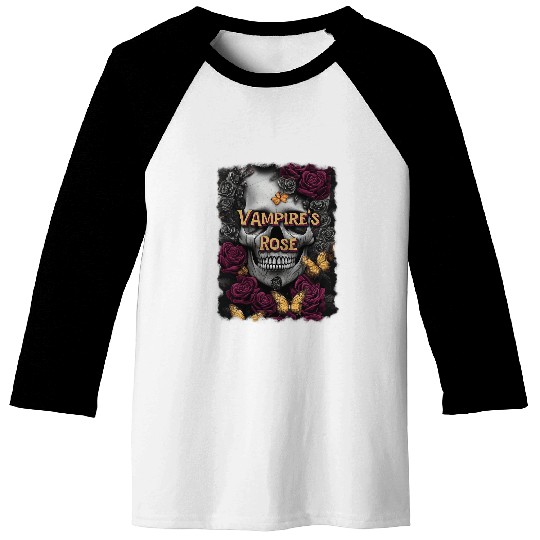 vintages skull with purple roses yellow butterflies tattoo Baseball Tees