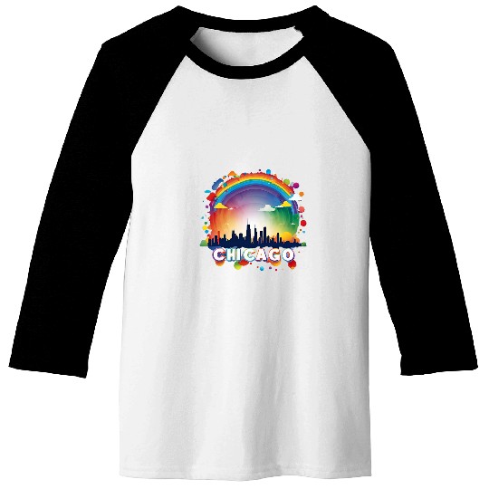 Colorful Chicago City Rainbow Chi Illinois Skyline Baseball Tees