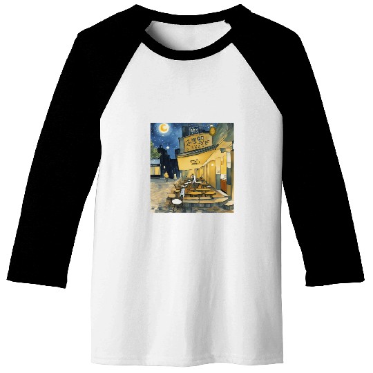 Tokyo Cafe Terrace Starry Night Sky Moon Van Gogh Painting Baseball Tees