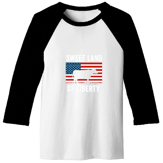 Cow Lover Sweet Land of Liberty July 4th American Flag Cow Lovers Baseball Tees