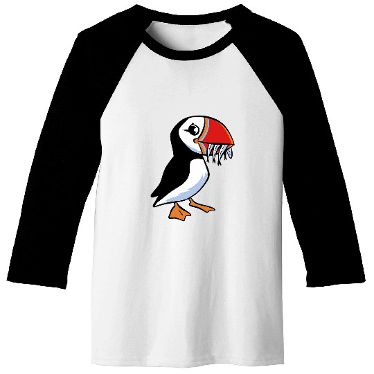 Cute puffin bird cartoon eating fish sea parrot seabirds Baseball Tees