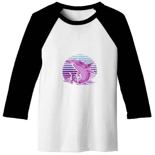 90s Art Retro Vaporwave Ocean Animal Hammerhead Shark Baseball Tees