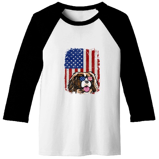 American Flag Cavalier King Charles Spaniel Baseball Tees