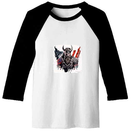Viking Warrior USA Flag Norse Mythology Patriotic Design Baseball Tees