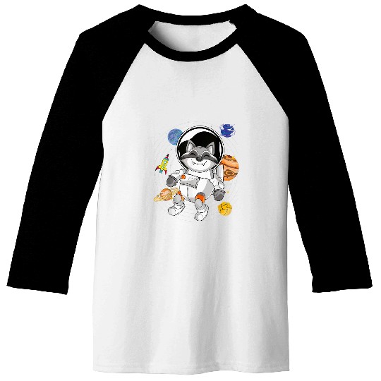 Raccoon Pet Space Travel Cute Planets Raccoon Trash Panda Astronaut 3 Baseball Tees