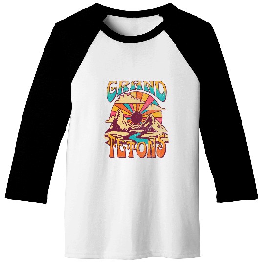 vintages Grand Teton Wyoming Nature Park Mountains Outdoors Baseball Tees