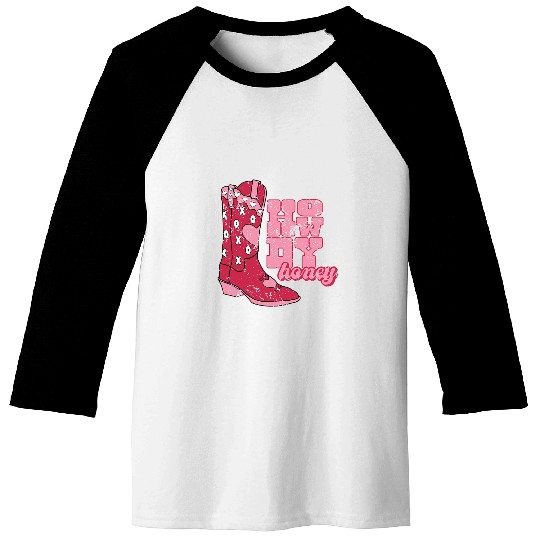 Howdy Honey Cowgirls Boot Western Valentines Day Retro Groovy Baseball Tees