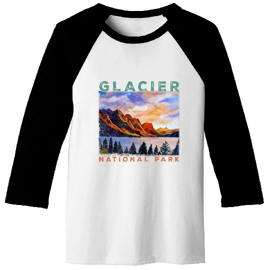 Retro Glacier National Park Montana Women Men Kids Hiking 1 Baseball Tees