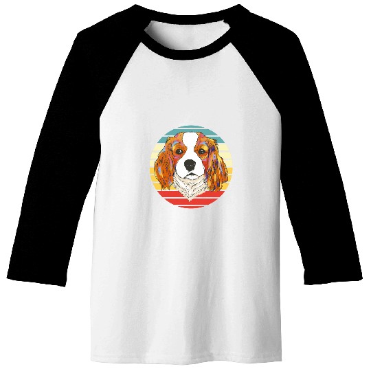Cavalier King Charles Spaniel with Retro Sunset Baseball Tees