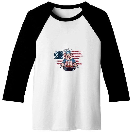 Funny 4th of July Pig Grilling BBQ Party Barbecue Pig Grill 22 Baseball Tees