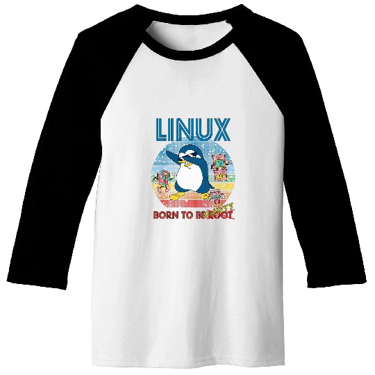 Penguin Pet Retro Gamer Linux Born To Be Root Geek Admin Penguin Baseball Tees