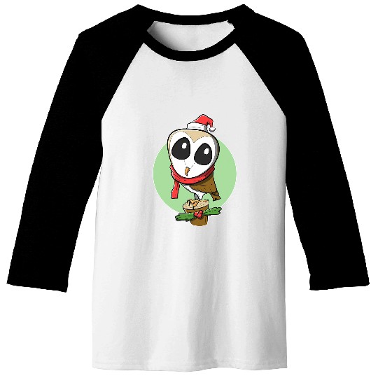 Owl Pet Christmas Barn Owl Image Standing On Log With Berries Baseball Tees