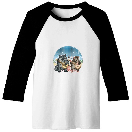 Raccoon Pet Opossum playing Banjo Funny Folk Music Baseball Tees
